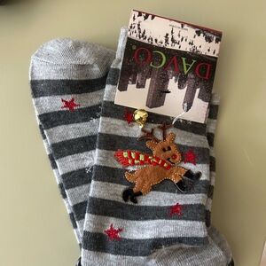 Davco Gray Striped Reindeer Socks